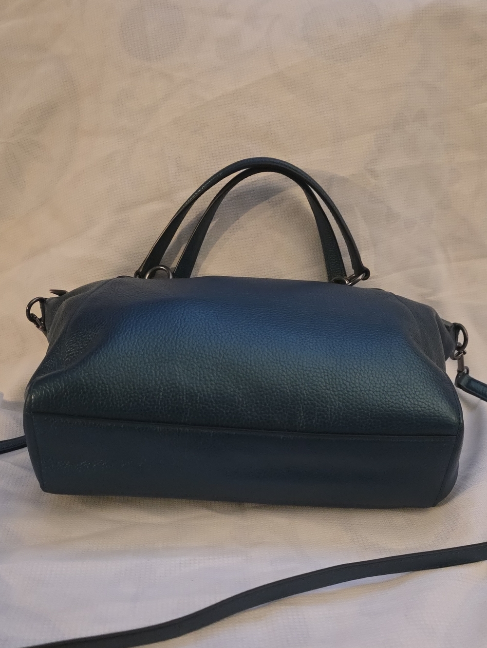 Coach Mini Kelsey Satchel in a metallic dark blue pebbled leather. - Picture 7 of 10